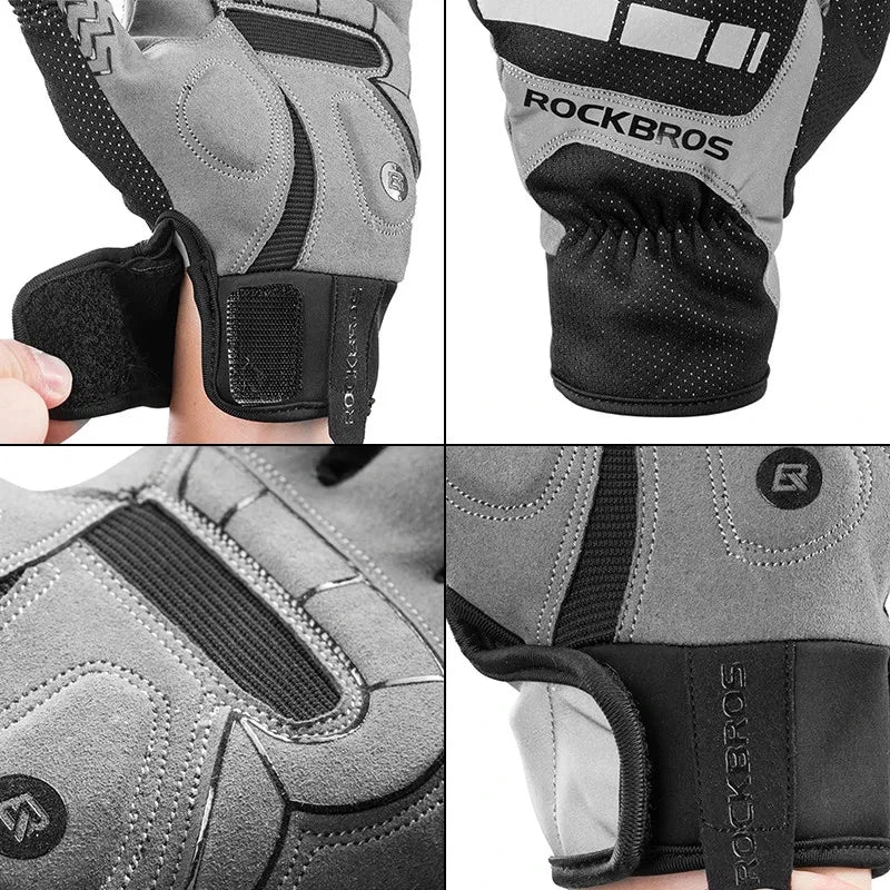 ROCKBROS  - Luvas De Ciclismo De Lã Térmica À Prova De Vento, Luvas De Bicicleta, Tela Sensível Ao Toque, Esportes, Bicicleta, Outono, Inverno, Manter Quente